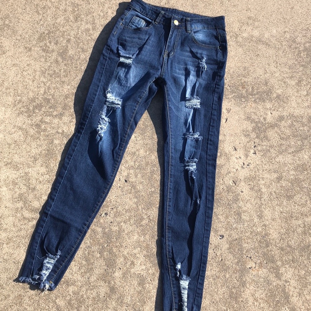 SHEIN Distressed High Rise Stretch Jeans